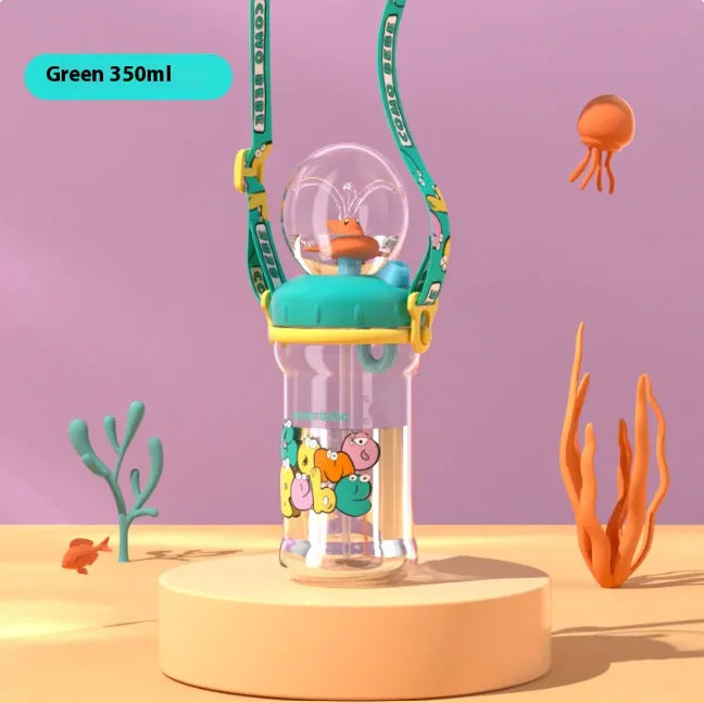 Children's Whale Cartoon Diving Fountain Water Bottle - Tritan Leakproof Sippy Cup (Various Sizes & Colors)
