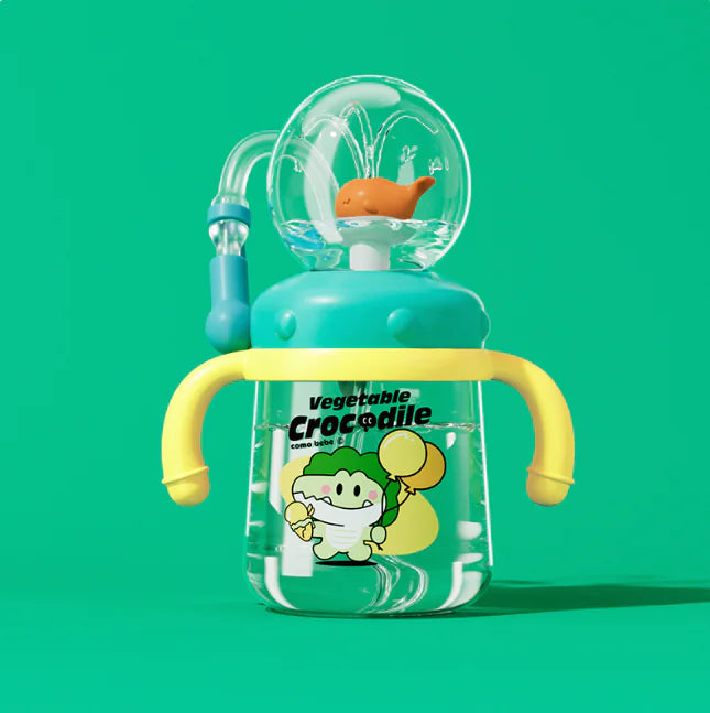 Children's Whale Cartoon Diving Fountain Water Bottle - Tritan Leakproof Sippy Cup (Various Sizes & Colors)